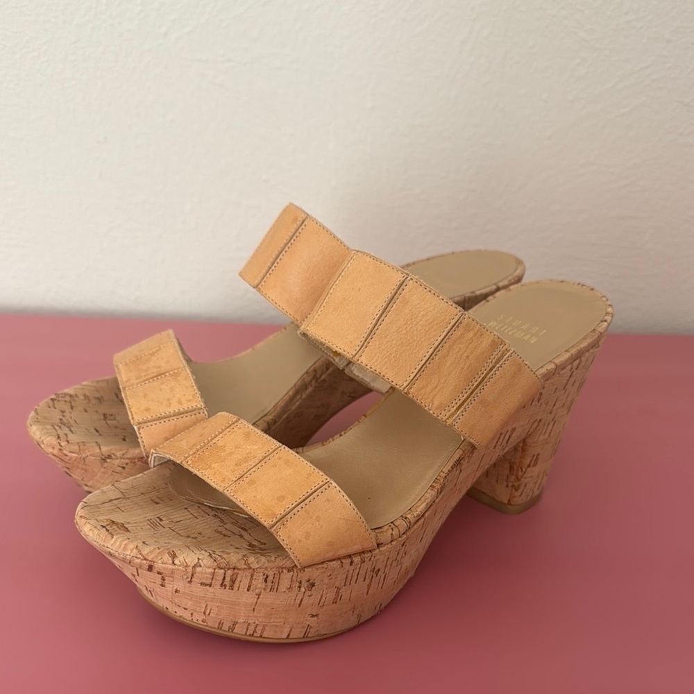Stuart Weitzman Tan Cork Wedge Sandals